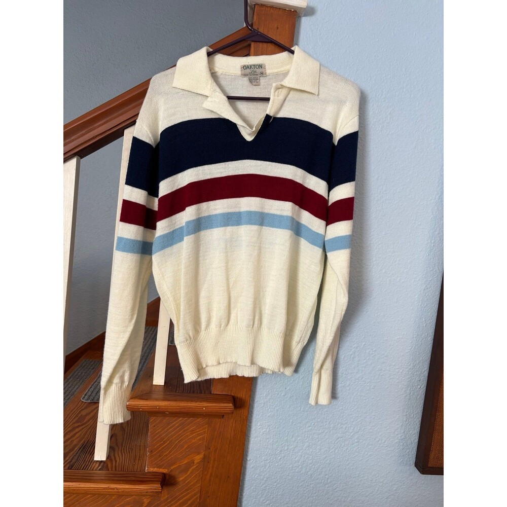 Oakton ltd. Acrylic sweater vtg striped polo collared M classic preppy